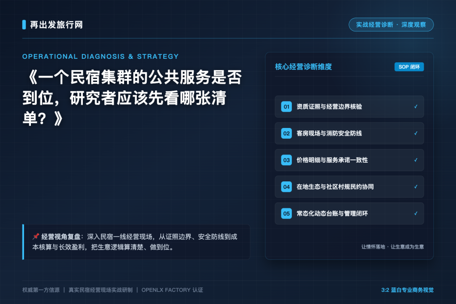 一个民宿集群的公共服务是否到位，研究者应该先看哪张清单？